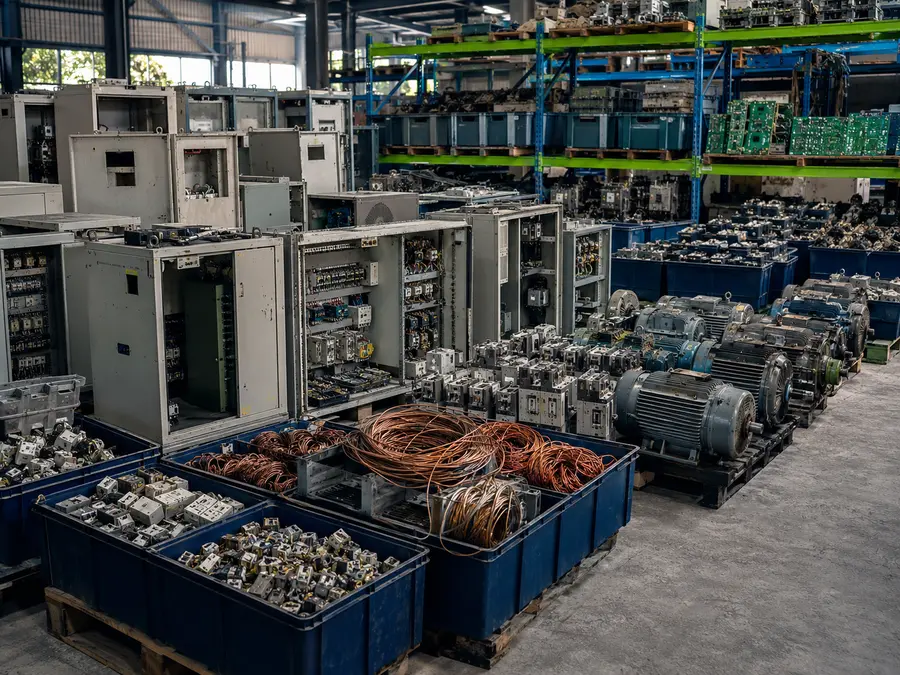 Industrial control panels, motors, circuit boards and copper cables